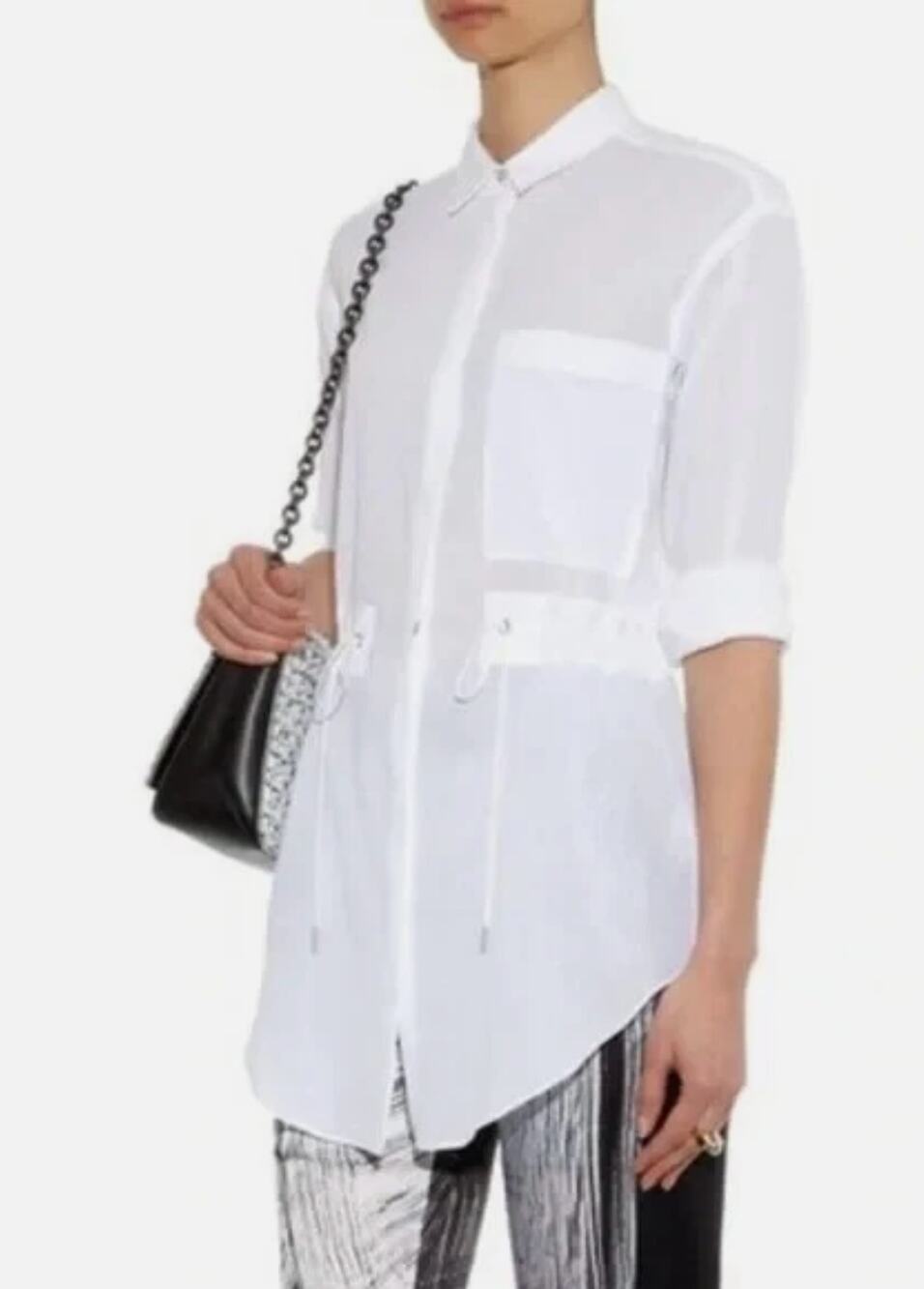 Helmut Lang Mist Cotton Draw Waist Button Down Blouse size XS/S